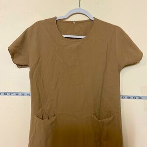 Brown cotton basics dress with pockets